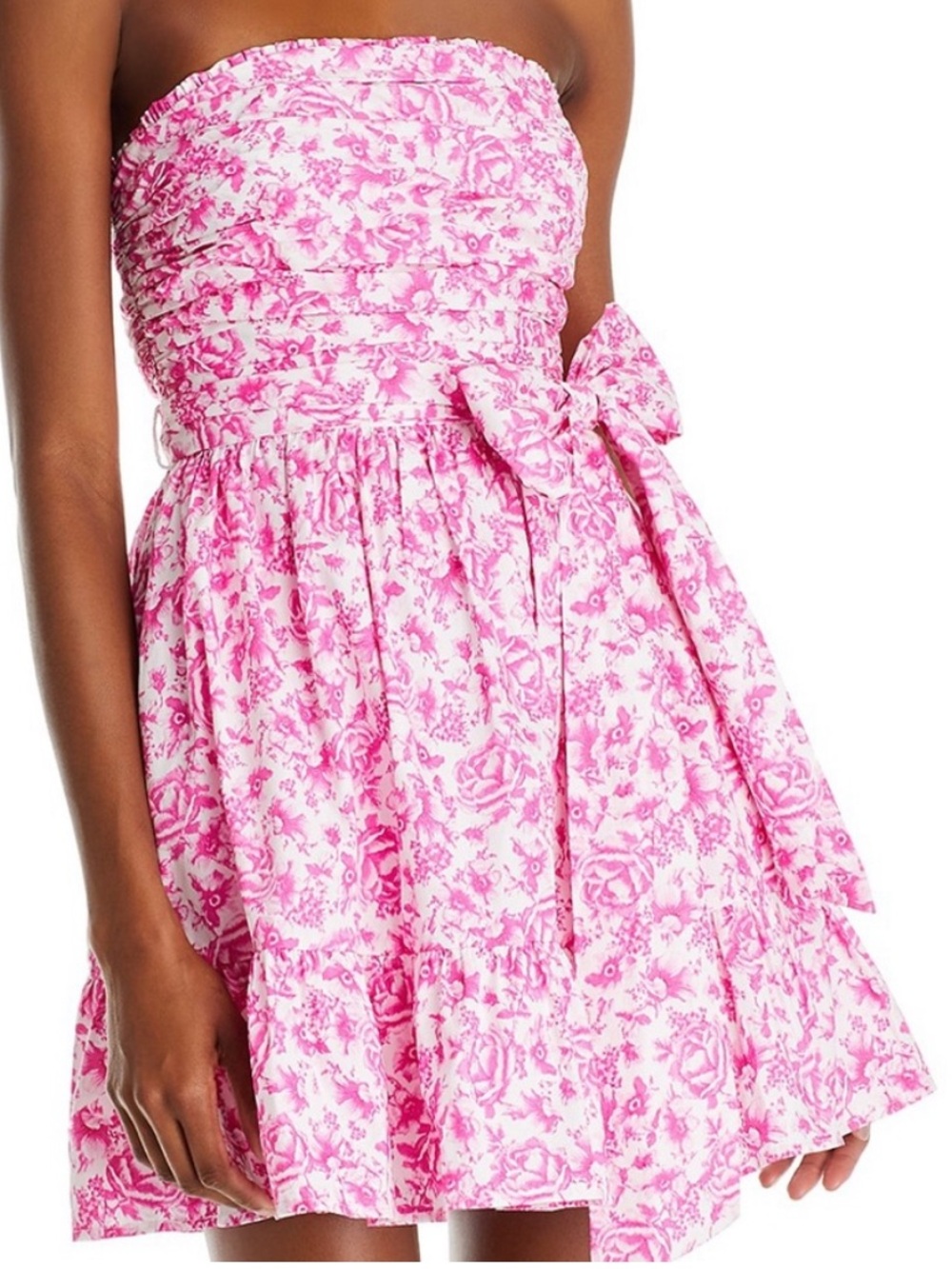 Aqua Floral Strapless Mini Dress Pink Cotton XL
